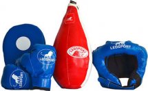 Детский боксерский набор Leosport №8, груша мешок 45х20 см, детские перчатки, защитный шлем, лапа, синий