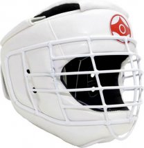 Шлем для каратэ со стальной маской Leosport детский S экокожа, белый