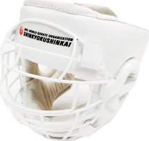 Шлем для каратэ со стальной съемной маской BFS детский S экокожа, белый