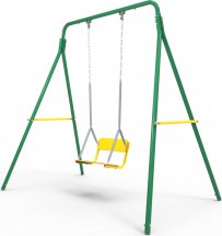 Уличный детский комплекс ROKIDS с качелью с сидением со спинкой на цепях, зеленый-желтый