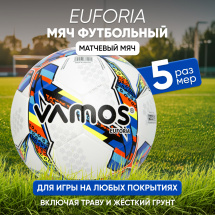 Мяч футбольный VAMOS EUFORIA HYBRID № 5 матчевый, бело-сине-красный