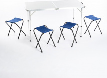 Комплект стол складной алюминиевый КЕДР, 120 х 60 х 68,3 см, влагозащищенный  и 4 малых складных табурета, черно-белый
