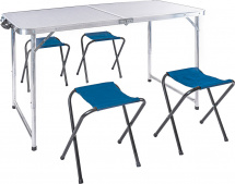Комплект стол складной алюминиевый КЕДР, 120 х 60 х 68,3 см, влагозащищенный  и 4 малых складных табурета, сине-белый